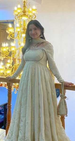 Glamorous Chinon Silk Embroidered Sequins Work Gown with Matching Pant   Sequins Dupatta at Wedding Wear Anarkali Kurtis 