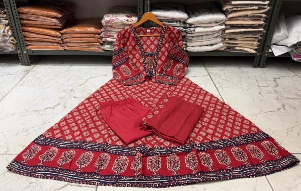 Glamorous Comfortable Cotton Anarkali Kurti Set with Embroidery Neck Work For Summer Wear Printed Kurtis