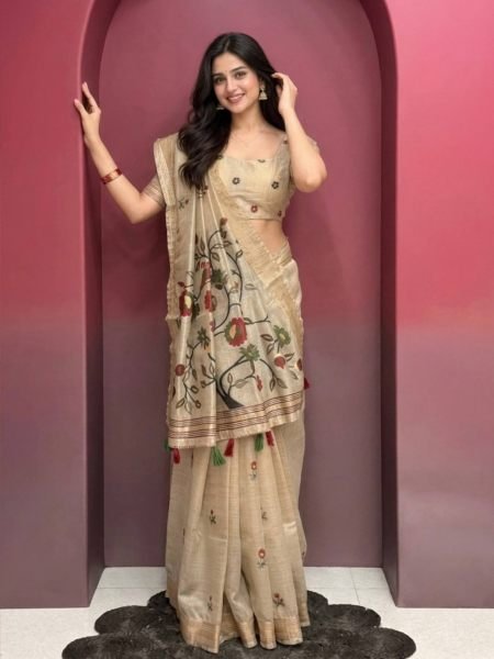 Glamorous Cream Pure Glass Silk Minakari Saree with Running Blouse at Manufacturer  Sarees 