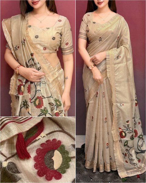 Glamorous Cream Pure Glass Silk Minakari Saree with Running Blouse at Manufacturer  Silk Sarees Wholesale