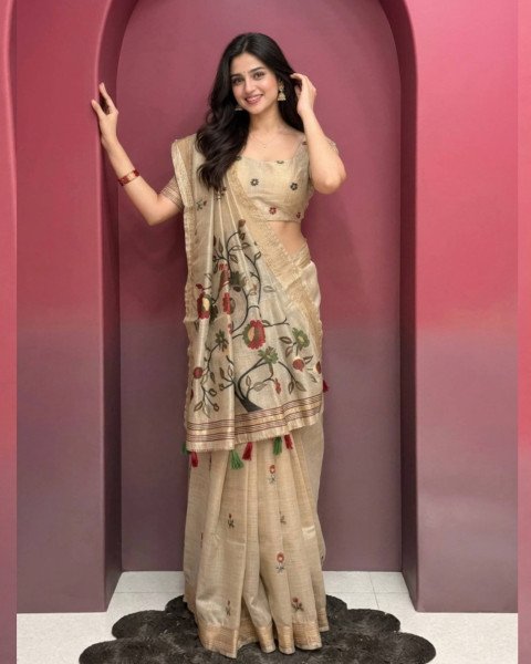 Glamorous Cream Pure Glass Silk Minakari Saree with Running Blouse at Manufacturer  Silk Sarees Wholesale