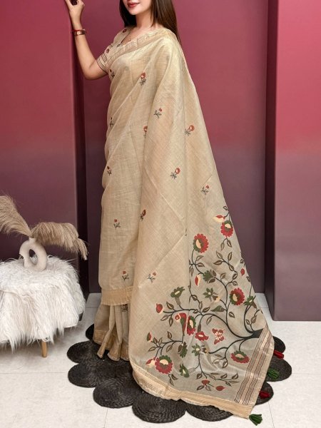 Glamorous Cream Pure Glass Silk Minakari Saree with Running Blouse at Manufacturer  Silk Sarees Wholesale