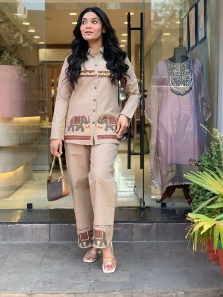 Glamorous Cream Pure Rayon Embroidered Top and Bottom Set with Lace Work CO ORD Sets