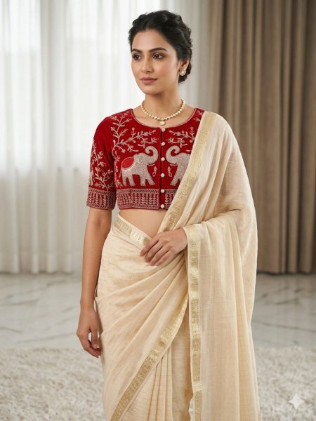 Glamorous Cream Stylish Viscose Saree with Satin Border for Party Wear Collection Sarees 