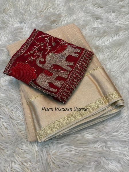 Glamorous Cream Stylish Viscose Saree with Satin Border for Party Wear Collection Designer Wedding Sarees Wholesale