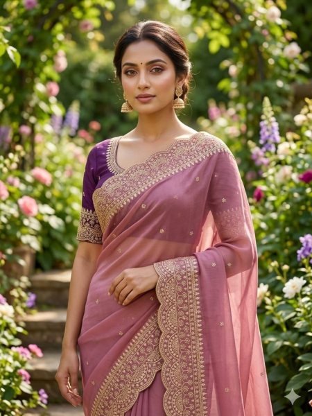 Glamorous Dusty Rose Designer Saree with Heavy Embroidery Work and Modern Ethnic Look Sarees 