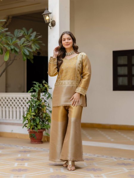 Glamorous Gold Coin Lehenga with Beads and Thread Embroidery for Wedding Wear Ready To Wear Suit