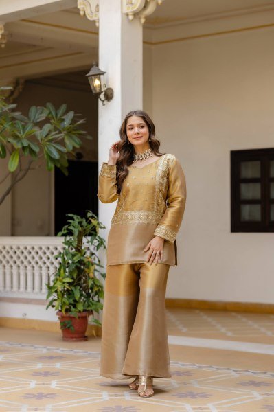Glamorous Gold Coin Lehenga with Beads and Thread Embroidery for Wedding Wear Ready To Wear Collection