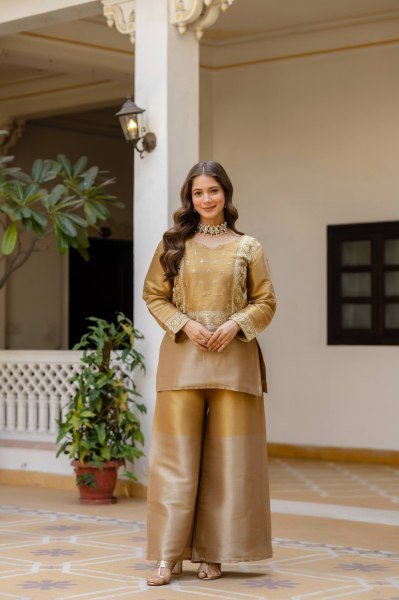Glamorous Gold Coin Lehenga with Beads and Thread Embroidery for Wedding Wear Ready To Wear Collection