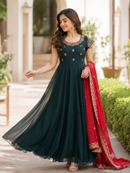 Glamorous Green Georgette Kurti Set With Thread Sequence Work At Wholesale Price Kurtis