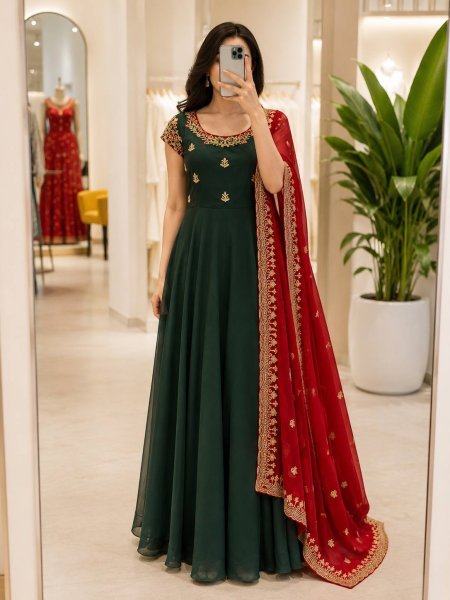 Glamorous Green Georgette Kurti Set With Thread Sequence Work At Wholesale Price Georgette Kurti 