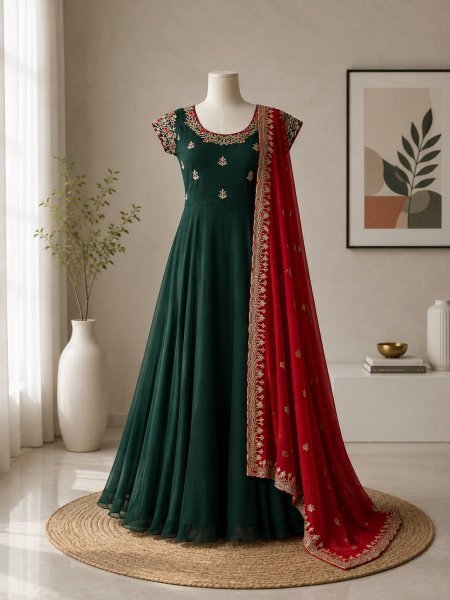 Glamorous Green Georgette Kurti Set With Thread Sequence Work At Wholesale Price Georgette Kurti 