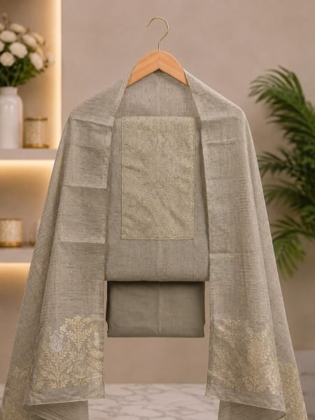 Glamorous Grey Ethnic Wear South Silk Jacquard Suit Material with Matching Dupatta Dress Material 