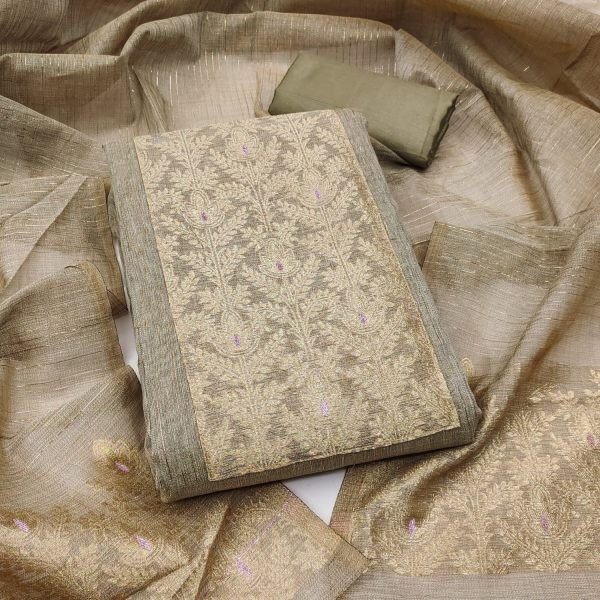 Glamorous Grey Ethnic Wear South Silk Jacquard Suit Material with Matching Dupatta Color Set Matching Dress Material Wholesale
