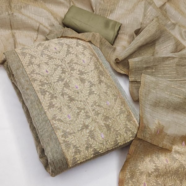 Glamorous Grey Ethnic Wear South Silk Jacquard Suit Material with Matching Dupatta Color Set Matching Dress Material Wholesale