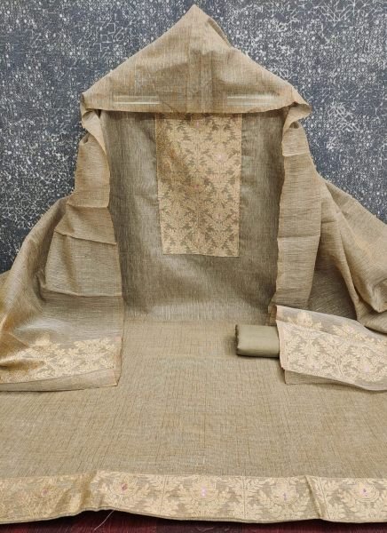 Glamorous Grey Ethnic Wear South Silk Jacquard Suit Material with Matching Dupatta Color Set Matching Dress Material Wholesale