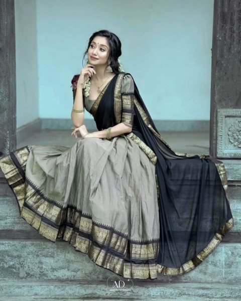 Glamorous Grey Kanjivaram Silk Half Saree Set with Designer Banarasi Dupatta Half Saree Lehenga