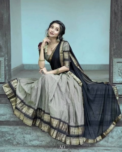Glamorous Grey Kanjivaram Silk Half Saree Set with Designer Banarasi Dupatta Half Saree Lehenga