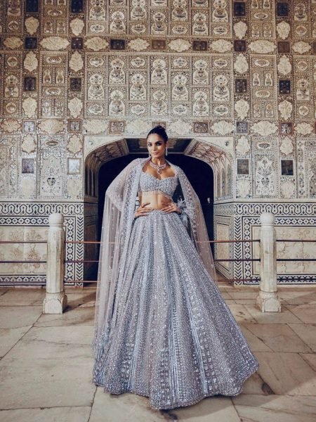 Glamorous Grey Stylish Wedding Wear Lehenga with Heavy Embroidery and Tassel Dupatta 