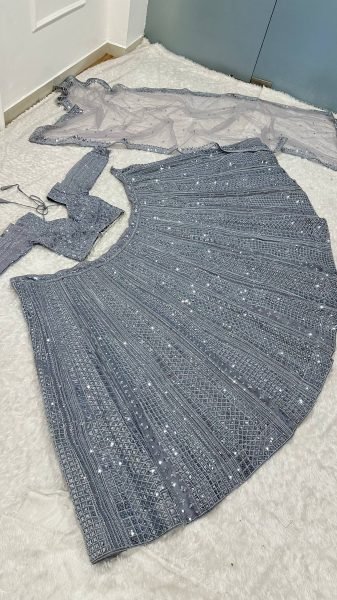 Glamorous Grey Stylish Wedding Wear Lehenga with Heavy Embroidery and Tassel Dupatta Bollywood Lehenga Choli