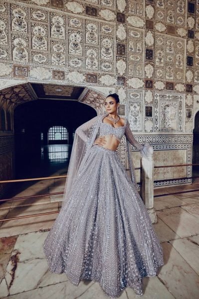 Glamorous Grey Stylish Wedding Wear Lehenga with Heavy Embroidery and Tassel Dupatta Bollywood Lehenga Choli