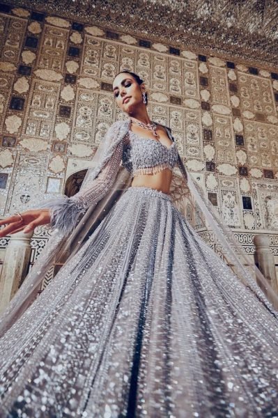 Glamorous Grey Stylish Wedding Wear Lehenga with Heavy Embroidery and Tassel Dupatta Bollywood Lehenga Choli
