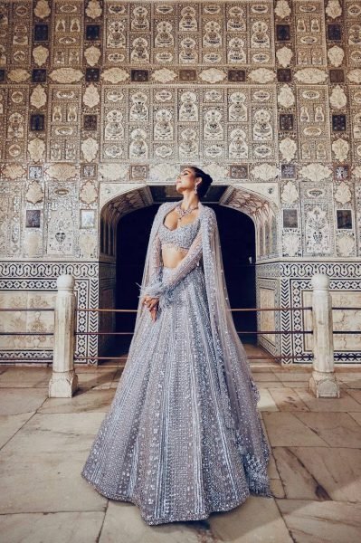 Glamorous Grey Stylish Wedding Wear Lehenga with Heavy Embroidery and Tassel Dupatta Bollywood Lehenga Choli