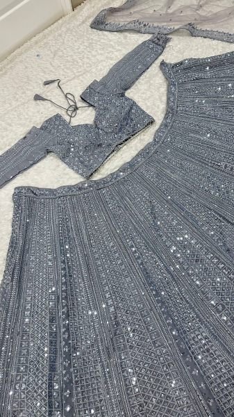 Glamorous Grey Stylish Wedding Wear Lehenga with Heavy Embroidery and Tassel Dupatta Bollywood Lehenga Choli
