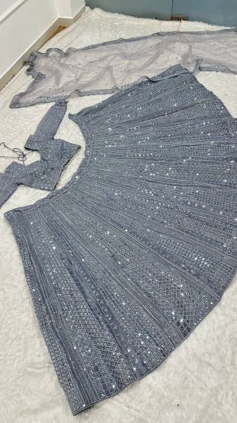 Glamorous Grey Stylish Wedding Wear Lehenga with Heavy Embroidery and Tassel Dupatta Bollywood Lehenga Choli