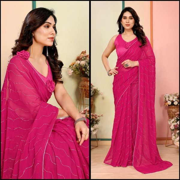 Glamorous Hot Pink Georgette Saree With a Matching Banglori Silk Blouse Designer Wedding Sarees Wholesale