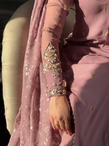 Glamorous Light Coffee Color Partywear Suit With Beads and Sequence Work 2026 Ready To Wear Collection