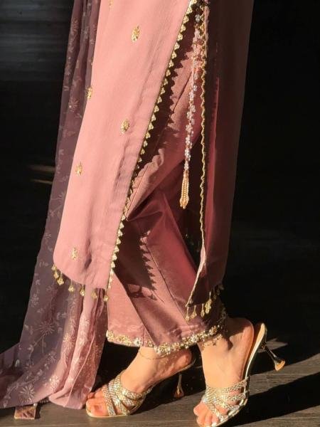 Glamorous Light Coffee Color Partywear Suit With Beads and Sequence Work 2026 Ready To Wear Collection