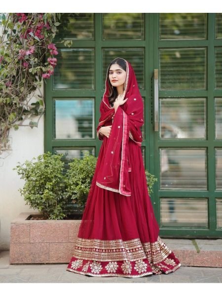Glamorous Look Heavy Faux Georgette Party Wear Gown With Pant And Dupatta  Ready To Wear Collection
