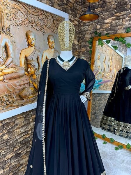Glamorous Look Heavy Faux Georgette Party Wear Gown With Pant And Dupatta  Ready To Wear Collection