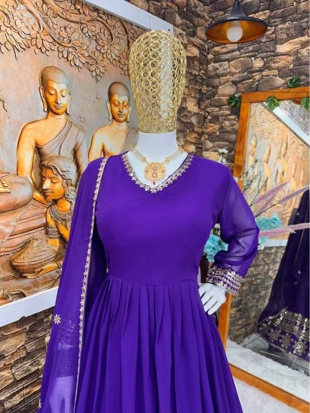 Glamorous Look Heavy Faux Georgette Party Wear Gown With Pant And Dupatta  Ready To Wear Collection