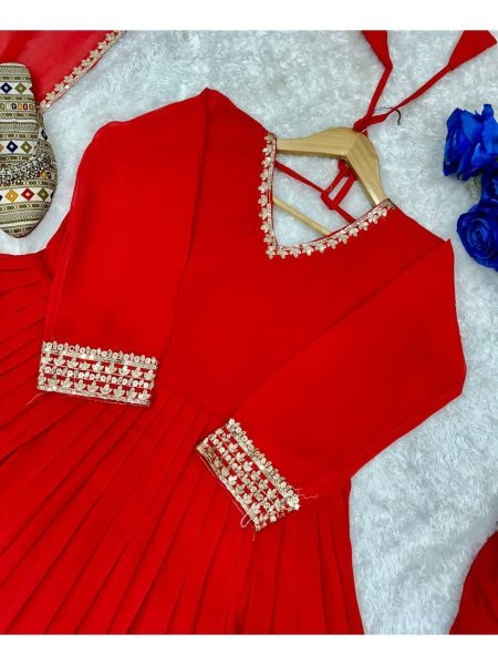 Glamorous Look Heavy Faux Georgette Party Wear Gown With Pant And Dupatta  Ready To Wear Collection