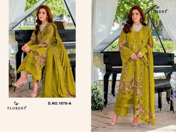 Glamorous Mahendi Green Cotton Suit Material with Heavy Embroidery Detailing Pakistani Suits Wholesale