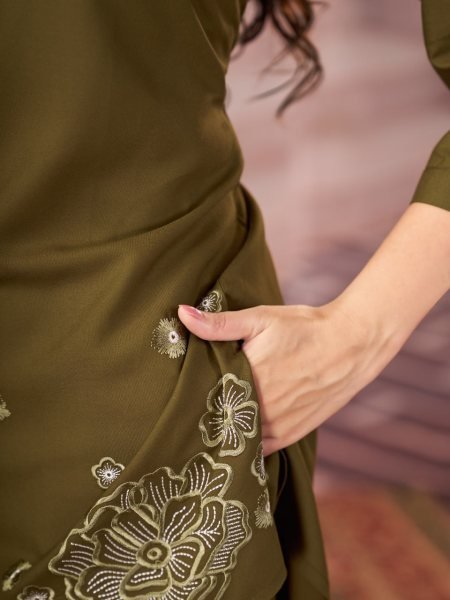 Glamorous Mahendi Green Designer Rayon Co-Ord Set with Embroidery & Hand Work CO ORD Sets