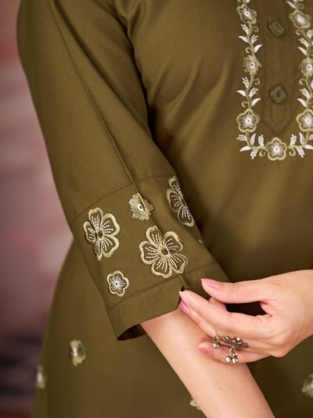 Glamorous Mahendi Green Designer Rayon Co-Ord Set with Embroidery & Hand Work CO ORD Sets