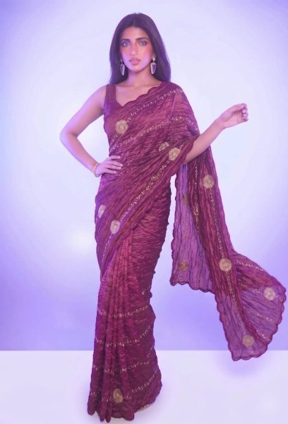 Glamorous Maroon Embellished Georgette Saree for Weddings and Festive Wear Designer Wedding Sarees Wholesale