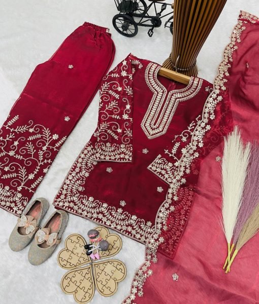 Glamorous Maroon Girls GMY Silk Sharara Suit for Festive and Party Wear Girls Wear