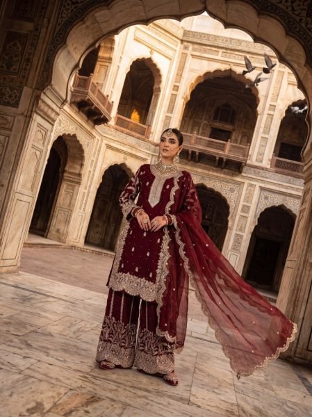 Glamorous Maroon Heavy Fendy Silk Kurti Pant Dupatta Set with All Over Sequins Embroidery Designer Plazzo Salwar Suits Wholesale