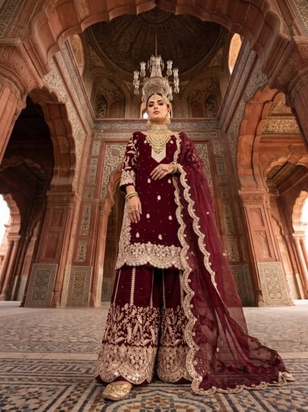 Glamorous Maroon Heavy Fendy Silk Kurti Pant Dupatta Set with All Over Sequins Embroidery Designer Plazzo Salwar Suits Wholesale