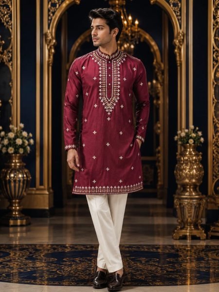 Glamorous Maroon Wedding Special Pure Silk Kurta Pajama with Rich Embroidery Detailing Kurta Pajama Wholesale