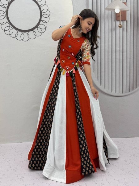 Glamorous Multi Color Navratri Pure Cotton Kediyu Lehenga Set with Real Hand Work  Lehenga