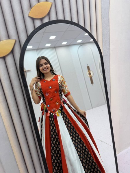 Glamorous Multi Color Navratri Pure Cotton Kediyu Lehenga Set with Real Hand Work Navratri Lehnega Choli
