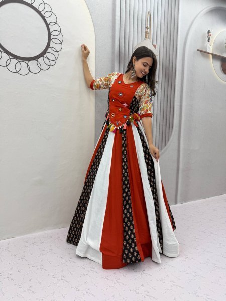 Glamorous Multi Color Navratri Pure Cotton Kediyu Lehenga Set with Real Hand Work Navratri Lehnega Choli