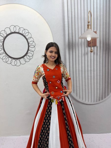 Glamorous Multi Color Navratri Pure Cotton Kediyu Lehenga Set with Real Hand Work Navratri Lehnega Choli