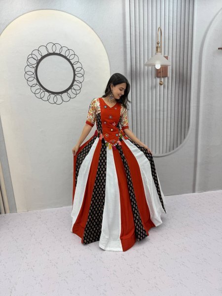 Glamorous Multi Color Navratri Pure Cotton Kediyu Lehenga Set with Real Hand Work Navratri Lehnega Choli