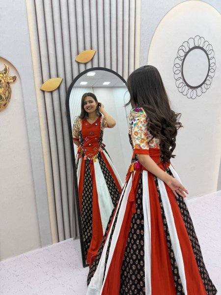 Glamorous Multi Color Navratri Pure Cotton Kediyu Lehenga Set with Real Hand Work Navratri Lehnega Choli